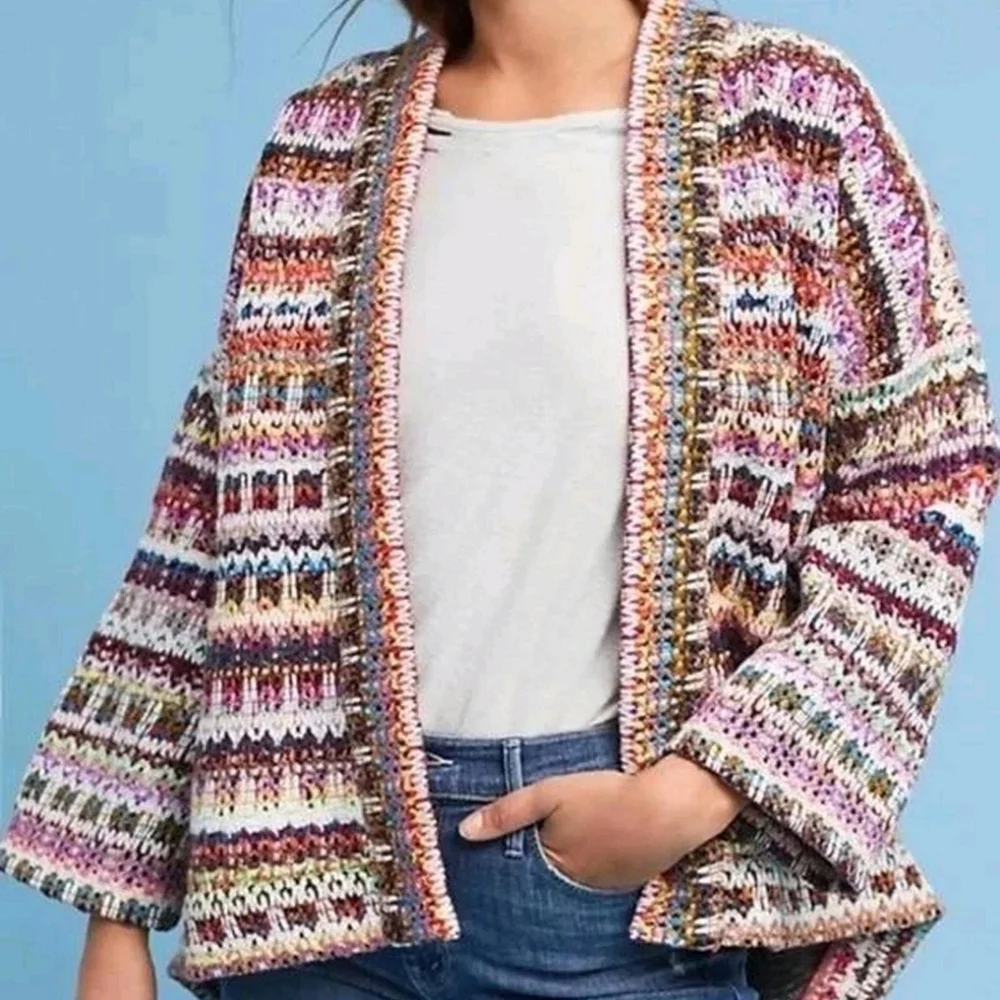 Anthropologie Dra Los Angeles Yoko Kimono Woven Knit Open Front Cardigan Size M